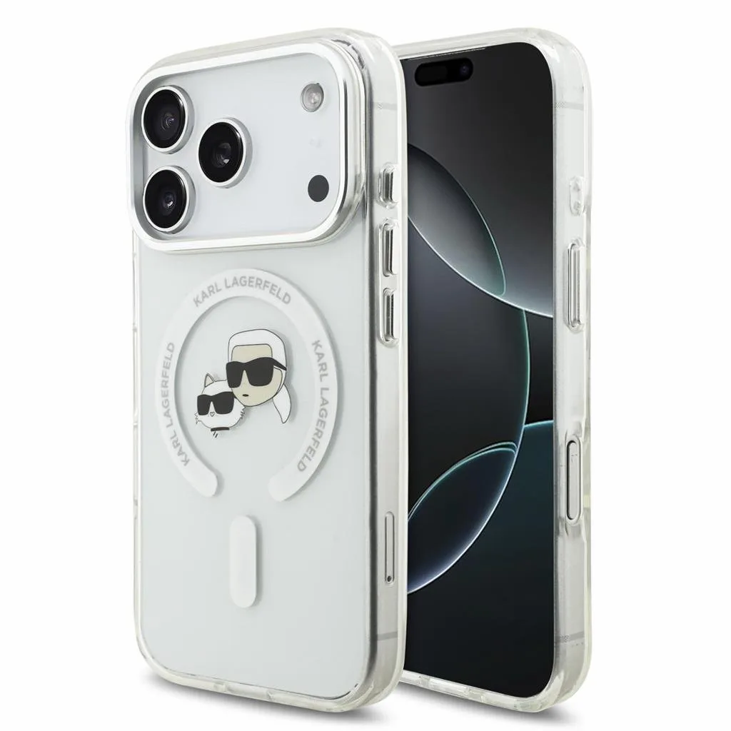Apple iPhone 18 Pro Karl Lagerfeld IML and Choupette Heads Metal Frame MagSafe védőtok (Fehér)