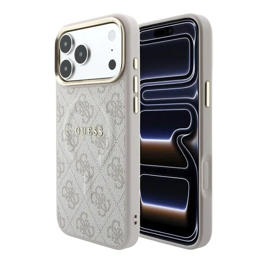 Apple iPhone 18 Pro Guess Leather 4G Gold Frame Embossed MagSafe bőr védőtok (Rózsaszín) (GUHMP18LP4MSEGCP)