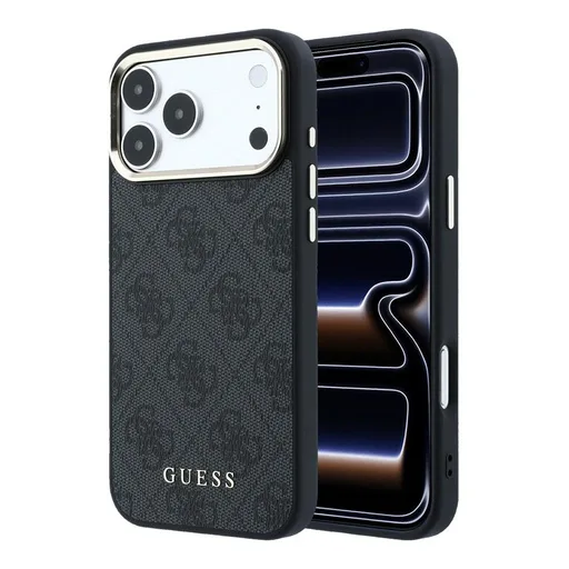 Apple iPhone 18 Pro Guess Leather 4G Gold Frame MagSafe bőr védőtok (Fekete) (GUHMP18LG4GFCK)