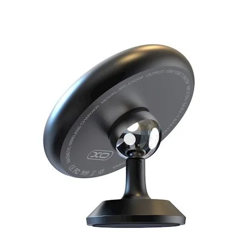 XO CX009 mágneses autós telefontartó, müszerfalra ragasztható , vezeték nélküli töltéssel (max 15W), fekete