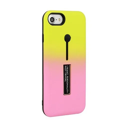 Apple iPhone 6/ 6S ring finger stand hátlap tok, sárga - pink