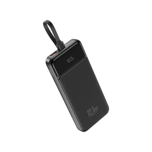 XO PR274 power bank 10000 mAh (Fekete) – digitális kijelző, PD 20W + QC 22.5W, 3 beépített kábel (2× USB-C, 1× Lightning)