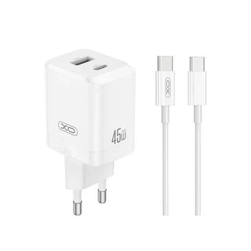 XO CE36 GaN fali töltő 45W 1x USB-C + 1x USB-A + Type-C kábel (Fehér)