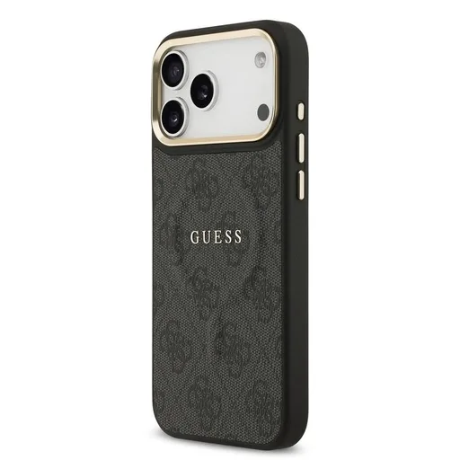 Guess PU Leather 4G Gold Frame MagSafe iPhone 17 Pro Max (Fekete)