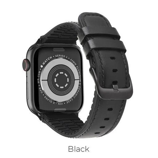 Hoco Apple Watch Series1/2/3/4/5(38/40mm) WB18 Fenix bőrszíj, Fekete