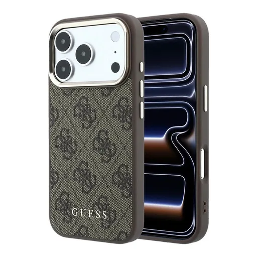Apple iPhone 18 Pro Guess Leather 4G Gold Frame MagSafe bőr védőtok (Barna) (GUHMP18LG4GFCW)