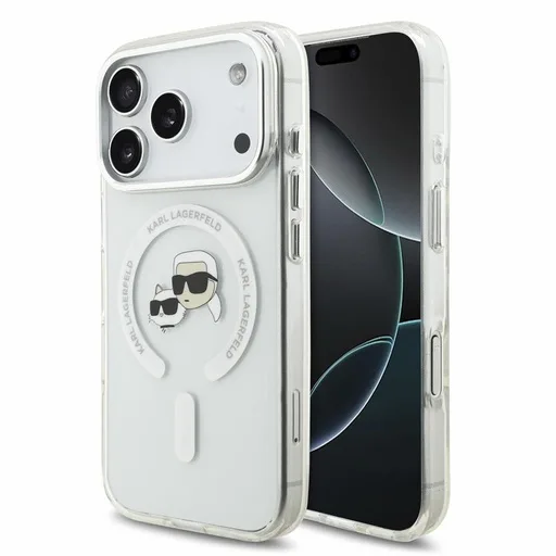 Apple iPhone 18 Pro Karl Lagerfeld IML and Choupette Heads Metal Frame MagSafe védőtok (Fehér)
