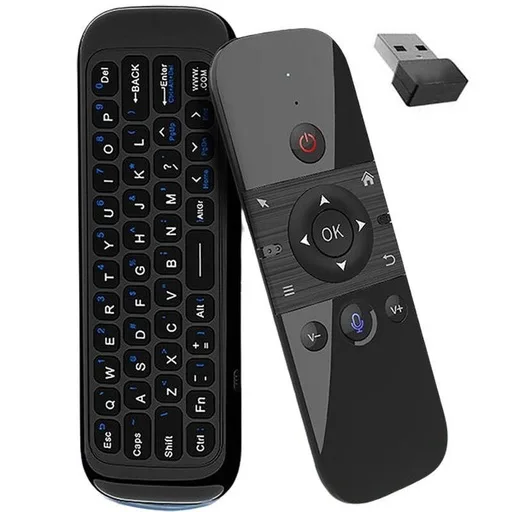 W1 QWERTY távirányító SMART TV-hez, vezeték nélküli billentyűzet okostévéhez 3in1, fekete
