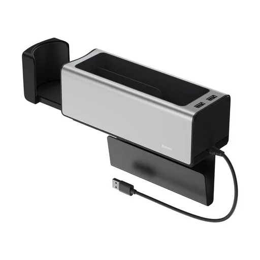 Baseus CRCWH-A0S , autós könyöklő tároló pohártartóval 2xUSB csatlakozóval ezüst, 2A, ezüst