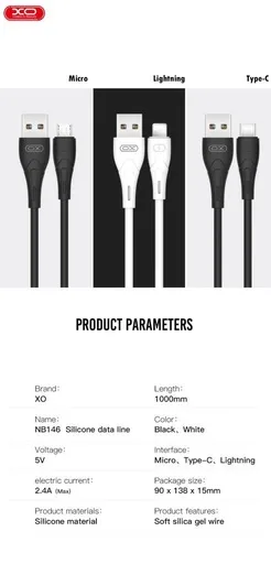 XO NB146 micro USB adatkábel (Fekete)