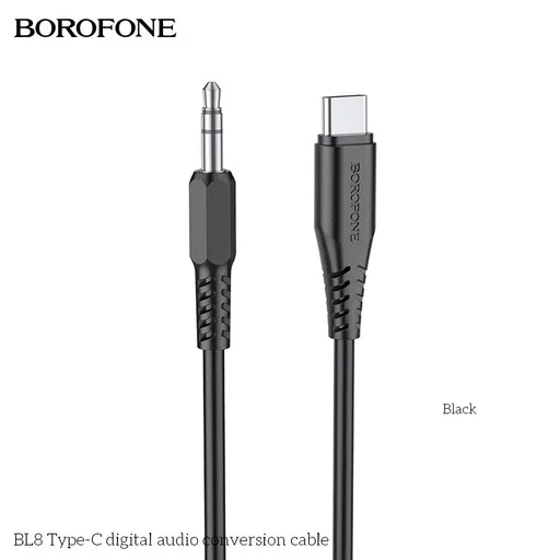 Borofone BL8 type-c elosztó (type-c töltő port+3,5mm jack aljzat), 1m, Type-C-3,5 csatlakozó átalakító, fekete