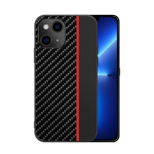 Xiaomi Redmi 10 / Redmi 10 2022 MOTO carbon hátlap tok (Fekete Piros Csíkkal)