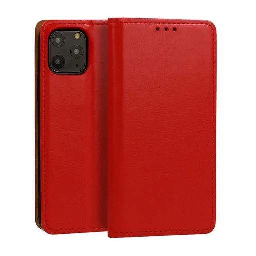 Samsung Galaxy A12 eredeti bőr notesz tok, (Piros)