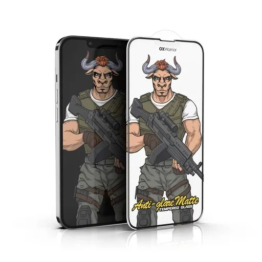Apple iPhone 13 / 13 Pro / 14 / 16e OX Warrior Mr. Soldier ujjlenyomat mentes matt üvegfólia (Fekete)