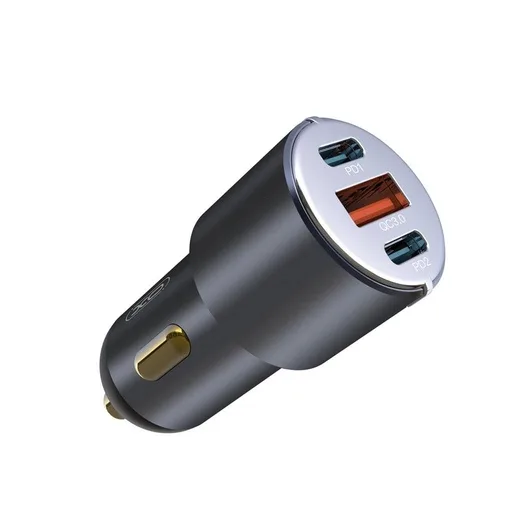 XO CC45 autós gyorstöltő 2 PD + QC 3.0 csatlakozóval lightning kábellel, fekete-fehér