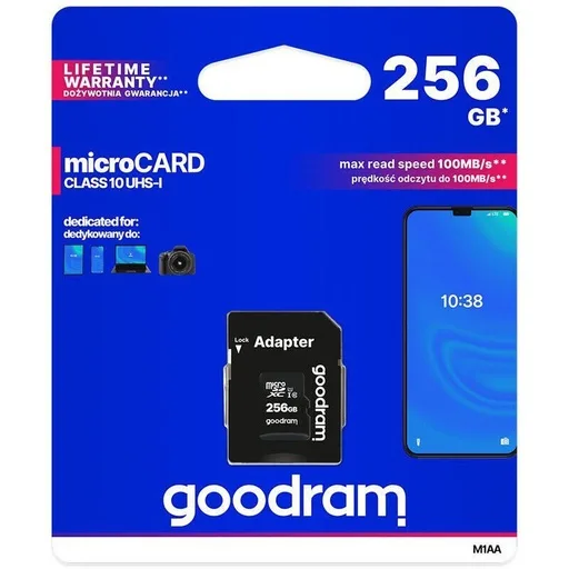 Goodram M1AA-2560R12 256GB class10 memóriakártya,SD adapterrel fekete