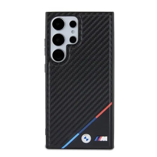 Samsung Galaxy S24 Ultra BMW M PU Leather Carbon MagSafe tok – Tricolor Line (Fekete) - BMHMS24L23PUDTK