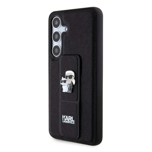 Samsung Galaxy S24 Karl Lagerfeld Saffiano Grip Stand Metal Logo tok (Fekete) – KLHCS24SGSAKCPK