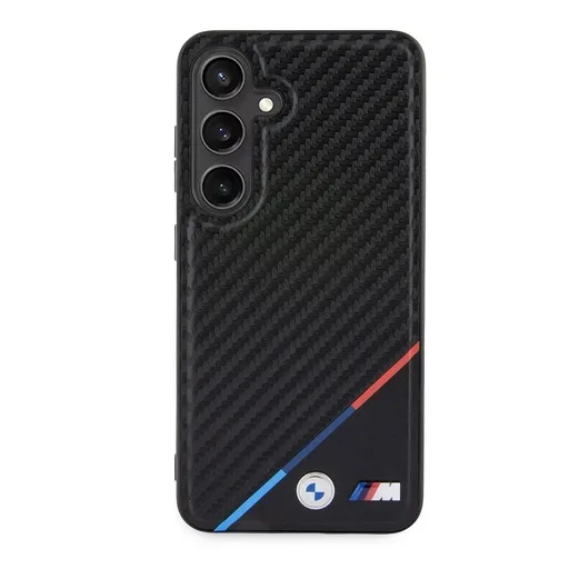 Samsung Galaxy S24 BMW M PU Leather Carbon MagSafe tok – Tricolor Line (Fekete) - BMHMS24S23PUDTK
