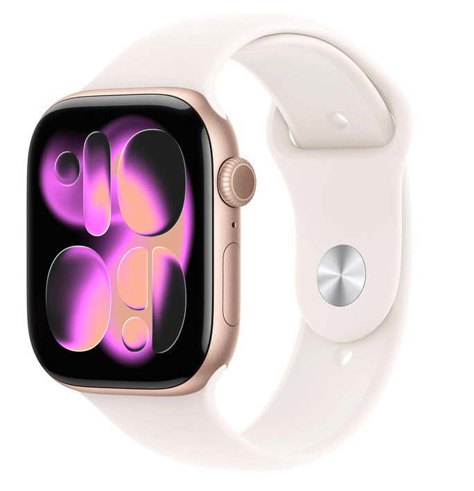 Apple Watch 11 42mm Aluminium Rose Gold with Light Blush Sport Band M/L MEU44