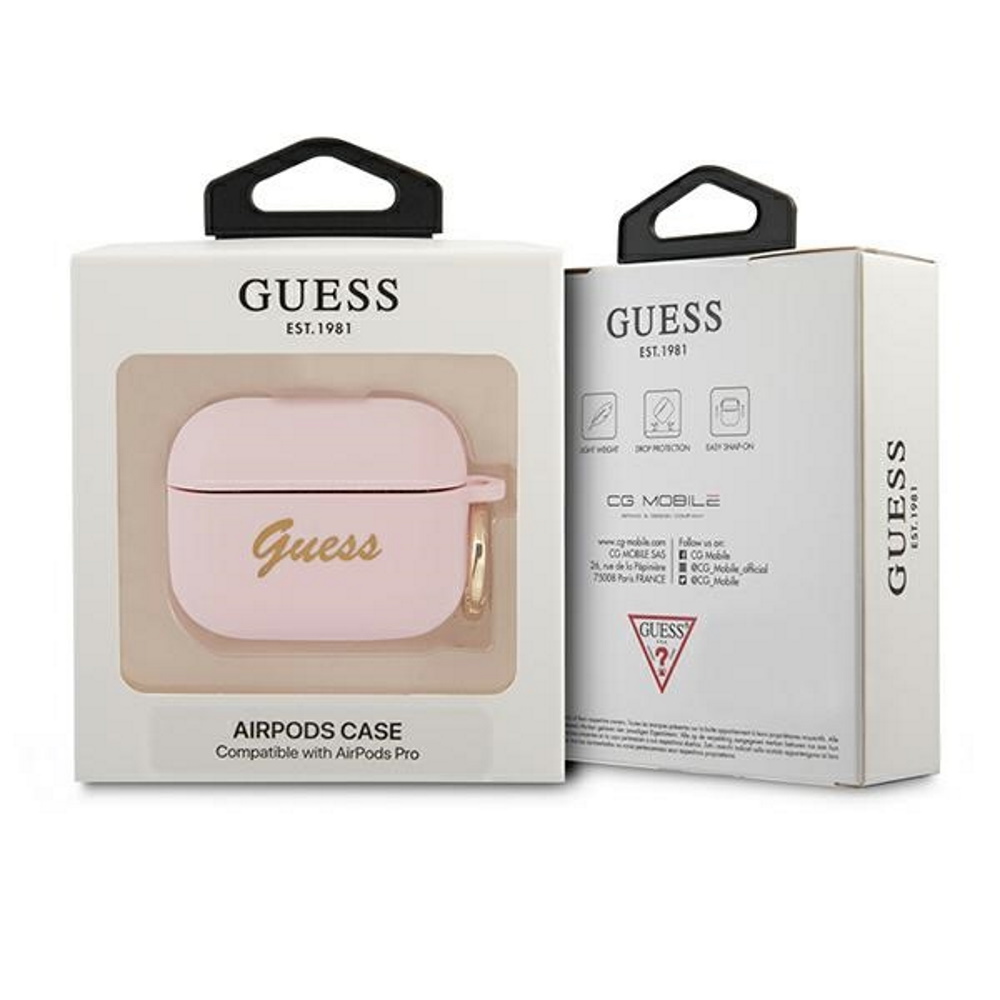 AirPods Pro Guess Silicone Vintage Script tok (Rózsaszín) - GUAPSSSI