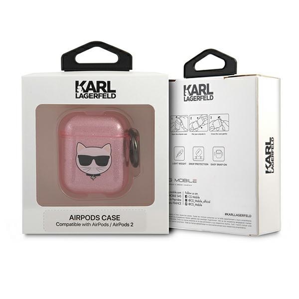 Apple AirPods / AirPods 2 Karl Lagerfeld TPU Glitter Choupette Head tok (Rózsaszín - KLA2UCHGP) 0