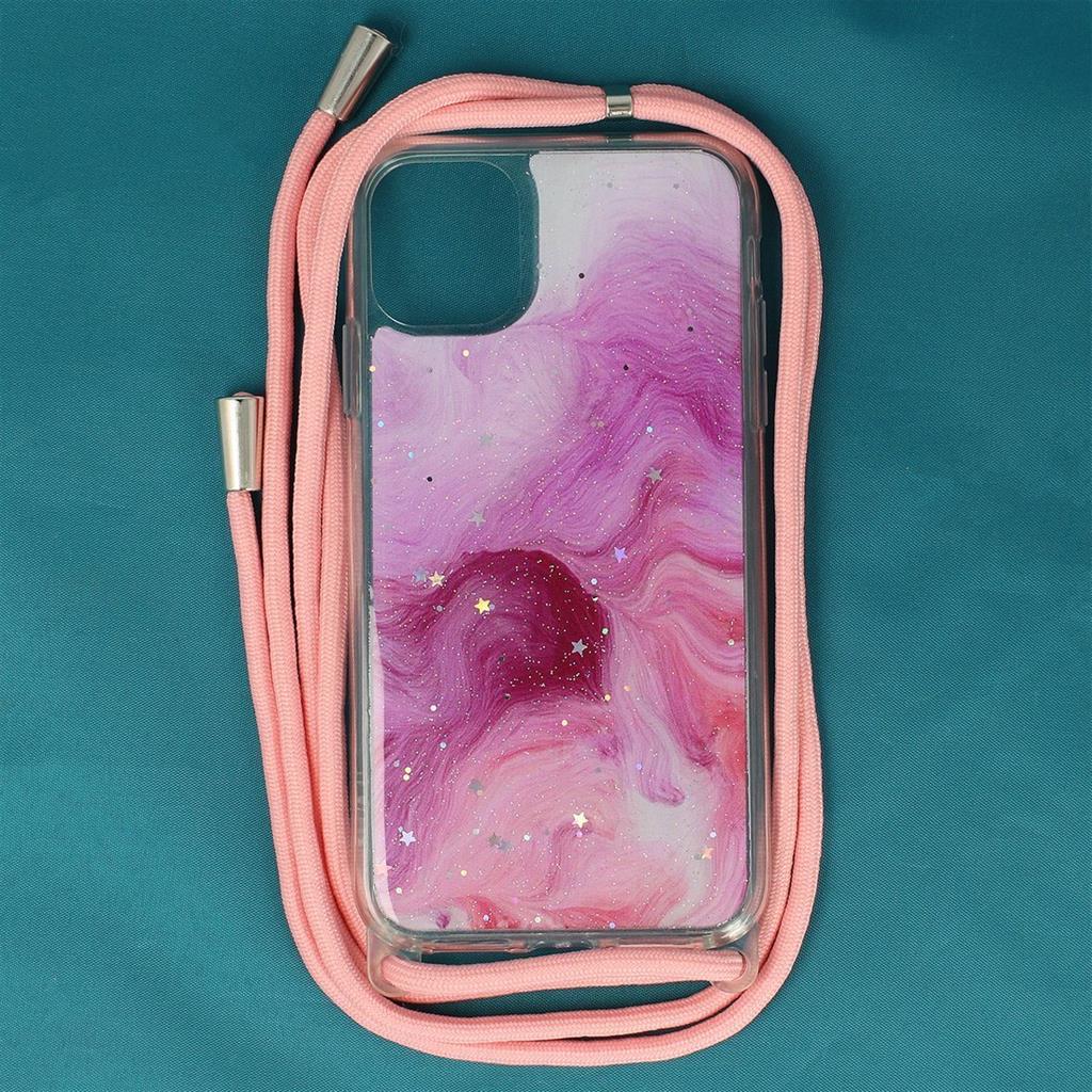 Apple iPhone 11 nyakba akasztható glitter hátlap tok (Rózsaszín)