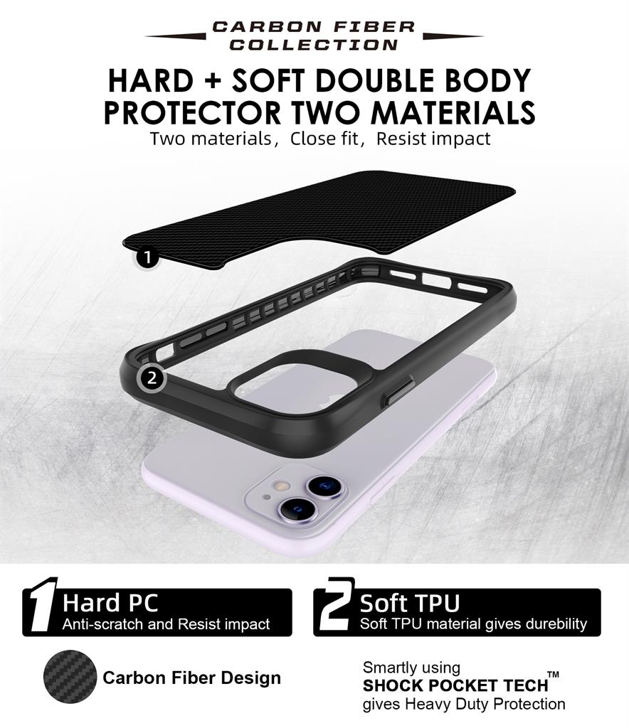 Apple iPhone 11 TOKO Carbon fiber hátlap tok (Fekete)