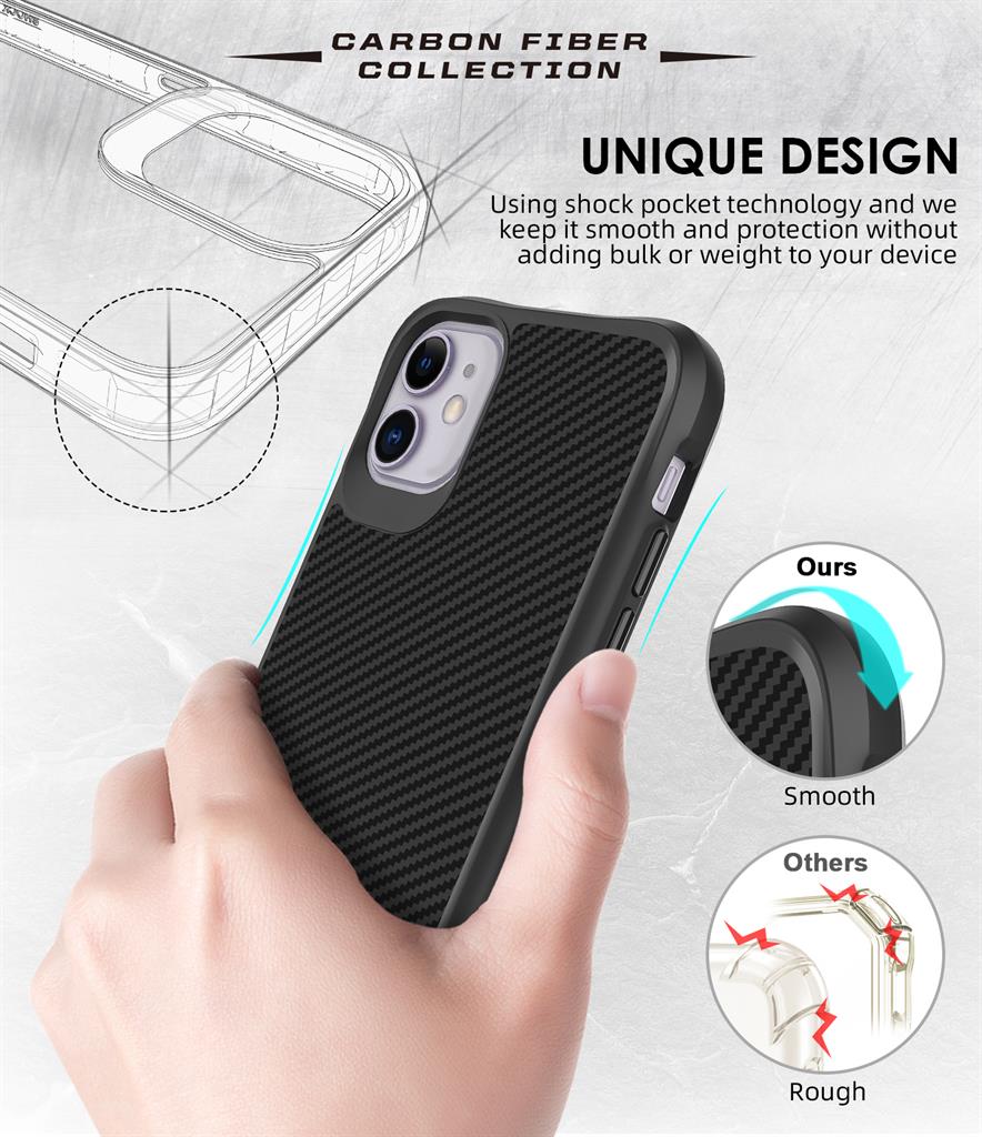Apple iPhone 11 TOKO Carbon fiber hátlap tok (Fekete)