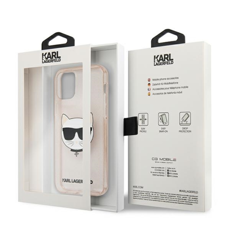 Apple iPhone 12 / iPhone 12 Pro Karl Lagerfeld Choupette Head Glitter tok (Arany - KLHCP12MCHTUGLGO)