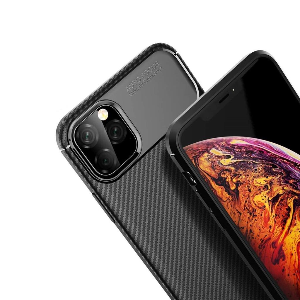 Apple iPhone 12 Pro Max carbon fiber szilikon hátlap tok, (Fekete)