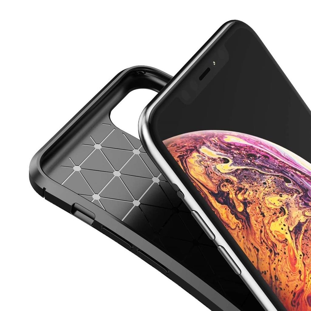 Apple iPhone 12 Pro Max carbon fiber szilikon hátlap tok, (Fekete)