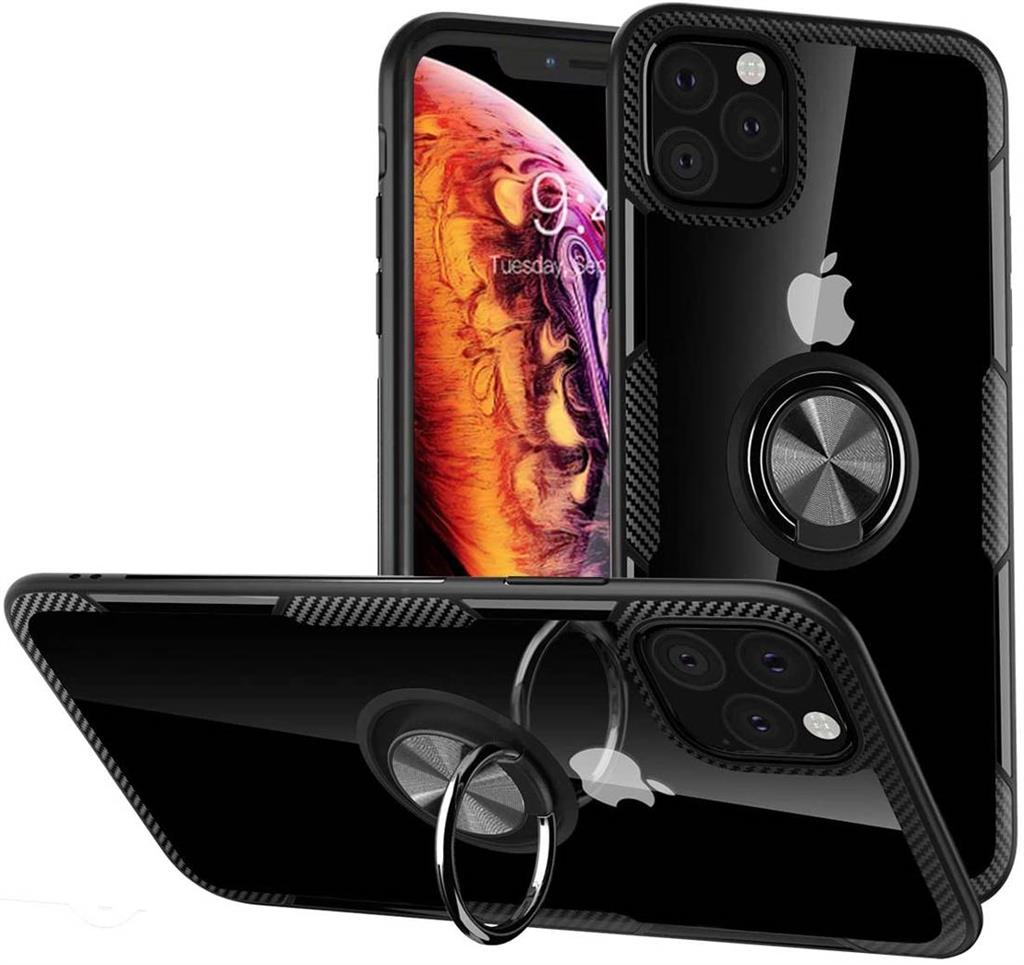 Apple iPhone 12 Pro Max carbon ring hátlap tok, (Fekete)