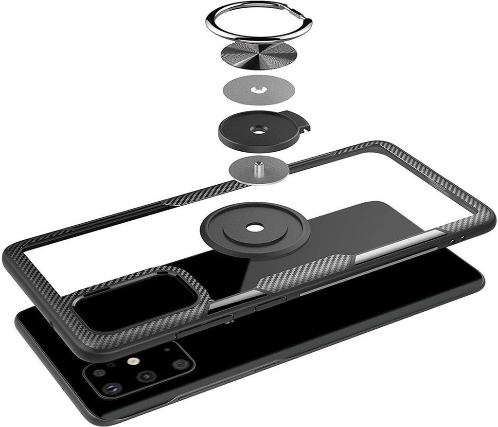 Apple iPhone 12 Pro Max carbon ring hátlap tok, (Fekete)