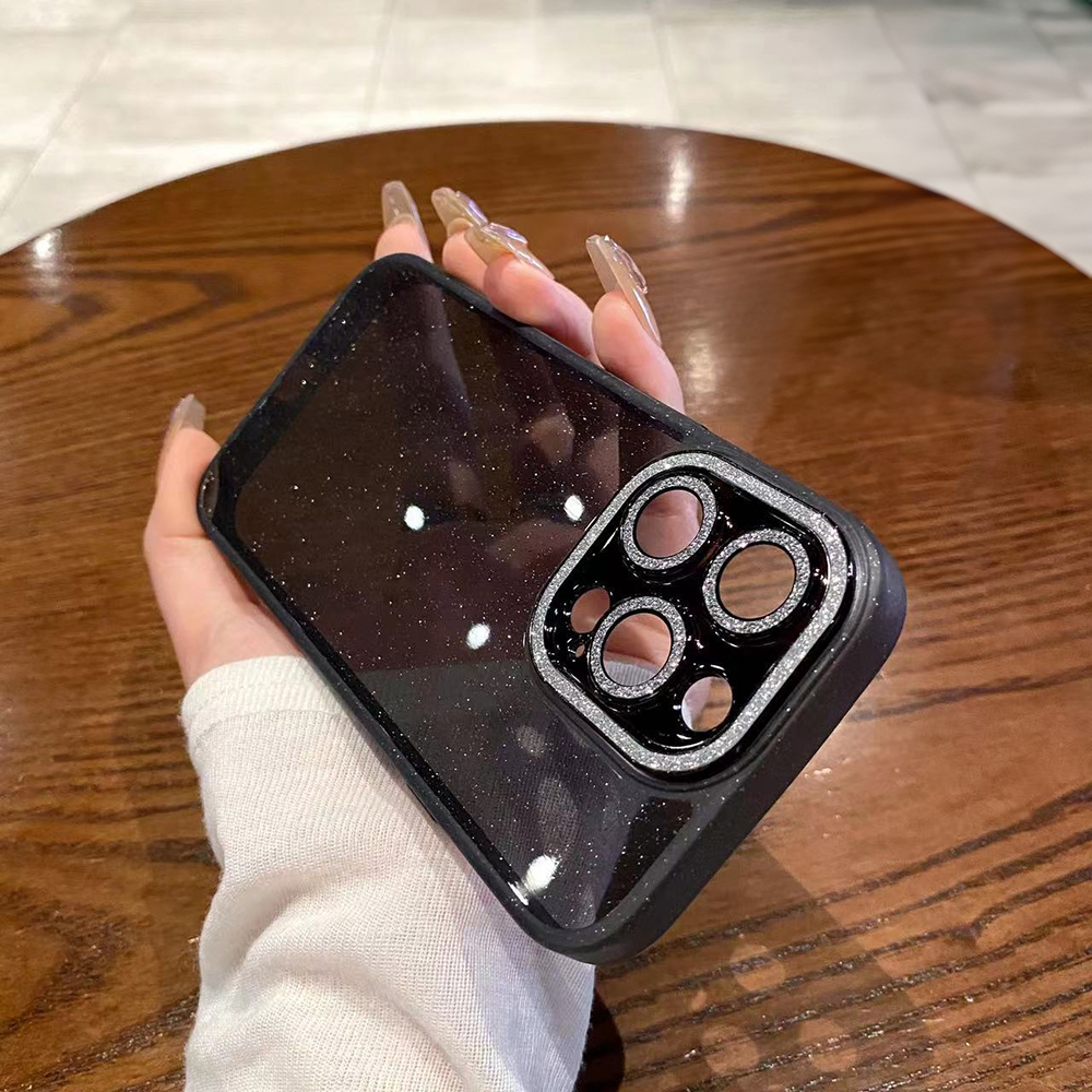 Apple iPhone 12 Pro Max liquid glitter camera hátlap tok (Fekete)
