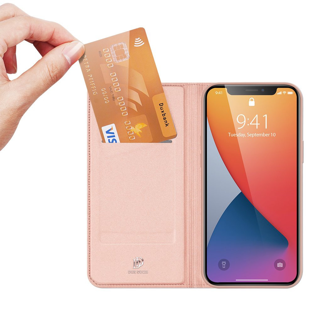 Apple iPhone 12/12 Pro DUX DUCIS skin bőr notesz tok (Rózsaszín)