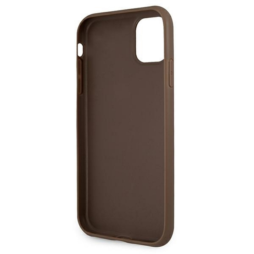 Apple iPhone 12 / iPhone 12 Pro GUESS PU 4G Metal Logo hátlap tok (Barna - GUHCP12M4GMGBR)