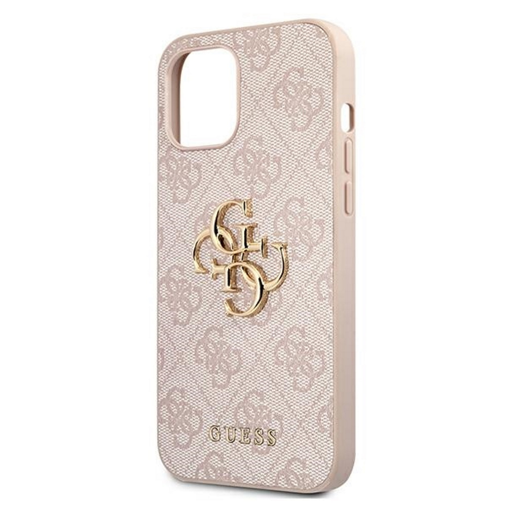 Apple iPhone 12 / iPhone 12 Pro GUESS PU 4G Metal Logo hátlap tok (Rózsaszín - GUHCP12L4GMGPI)
