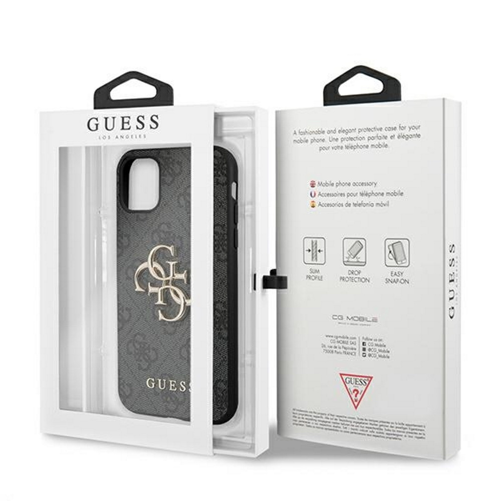 Apple iPhone 12 / iPhone 12 Pro GUESS PU 4G Metal Logo hátlap tok (Szürke - GUHCP12L4GMGGR)
