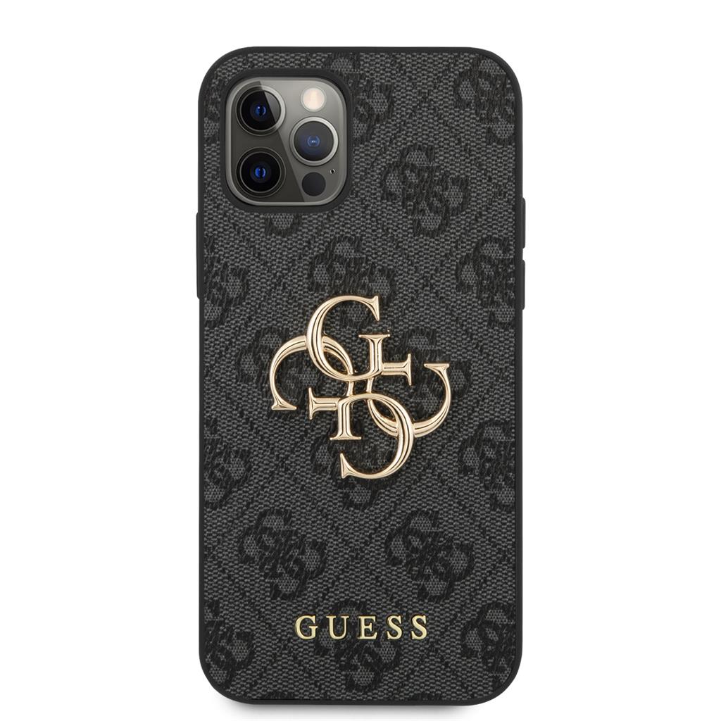 Apple iPhone 12 / iPhone 12 Pro GUESS PU 4G Metal Logo hátlap tok (Szürke - GUHCP12M4GMGGR)