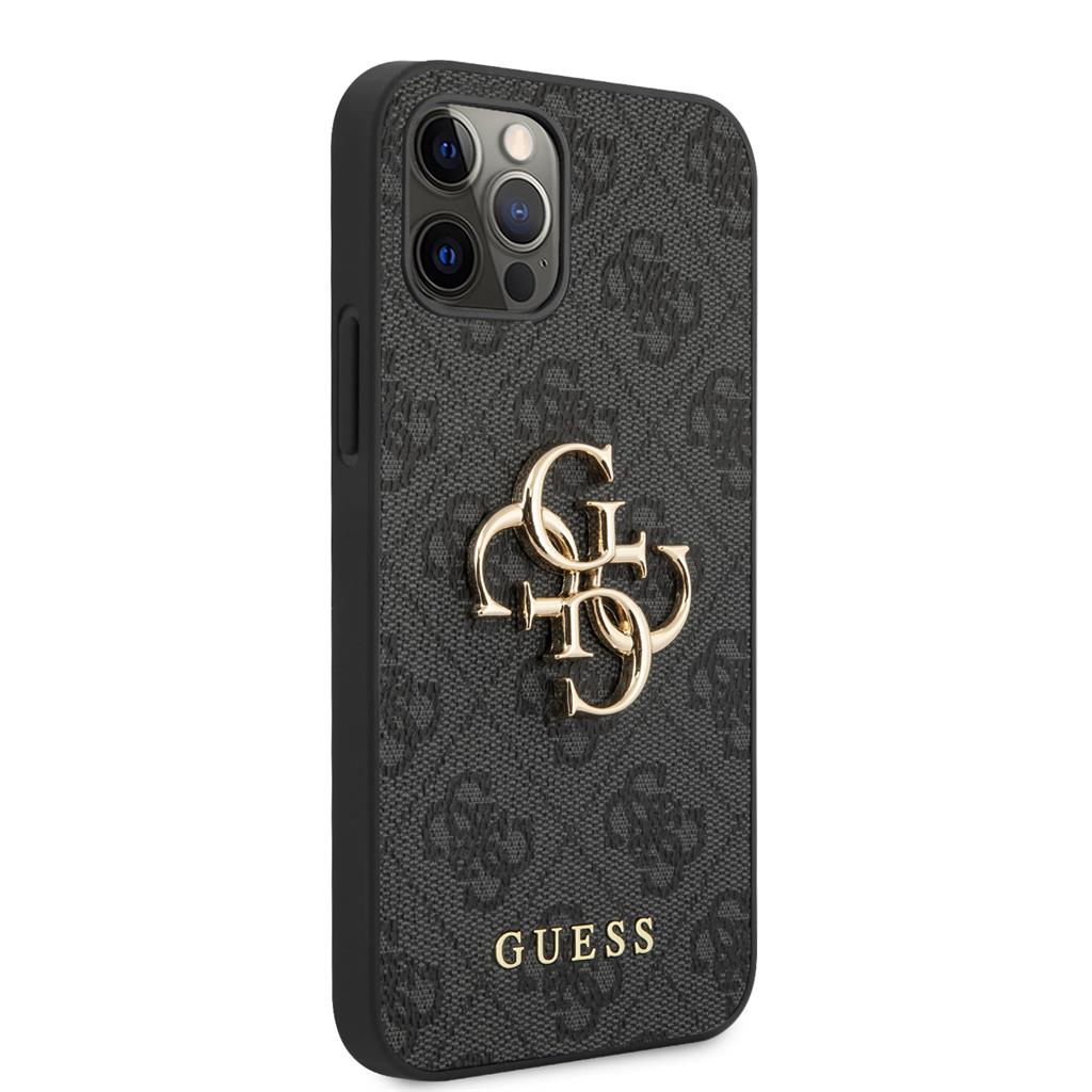 Apple iPhone 12 / iPhone 12 Pro GUESS PU 4G Metal Logo hátlap tok (Szürke - GUHCP12M4GMGGR)