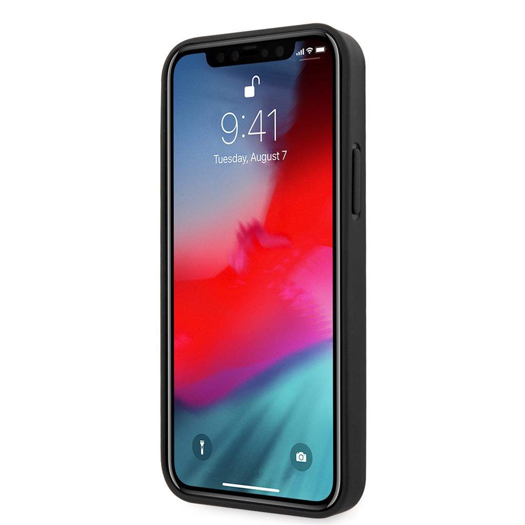 Apple iPhone 12 / iPhone 12 Pro GUESS PU 4G Metal Logo hátlap tok (Szürke - GUHCP12M4GMGGR)