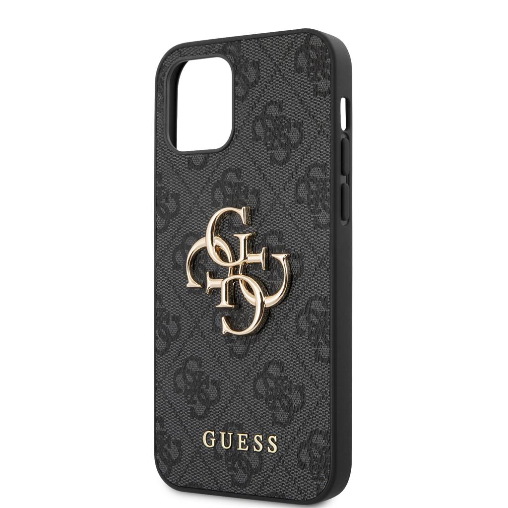 Apple iPhone 12 / iPhone 12 Pro GUESS PU 4G Metal Logo hátlap tok (Szürke - GUHCP12M4GMGGR)