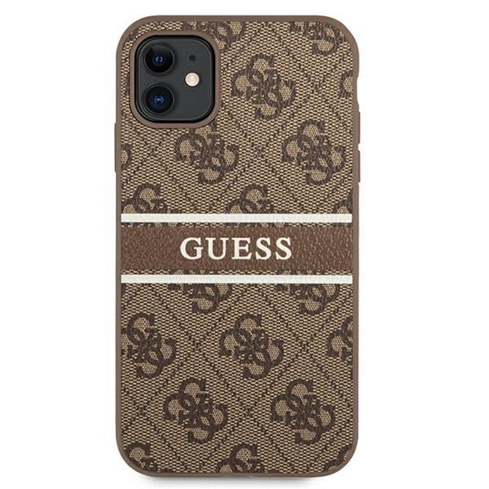 Apple iPhone 12 / iPhone 12 Pro GUESS PU 4G Printed Stripe hátlap tok (Barna - GUHCP12M4GDBR)