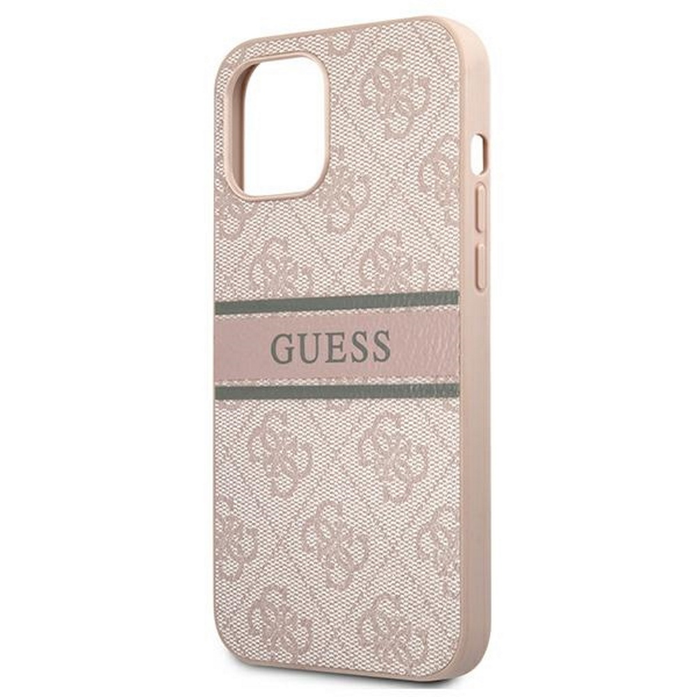 Apple iPhone 12 / iPhone 12 Pro GUESS PU 4G Printed Stripe hátlap tok (Rózsaszín - GUHCP12L4GDPI)