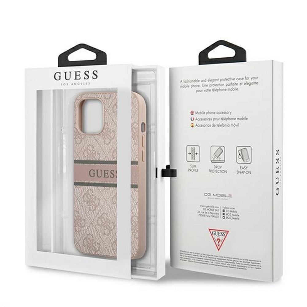 Apple iPhone 12 / iPhone 12 Pro GUESS PU 4G Printed Stripe hátlap tok (Rózsaszín - GUHCP12L4GDPI)