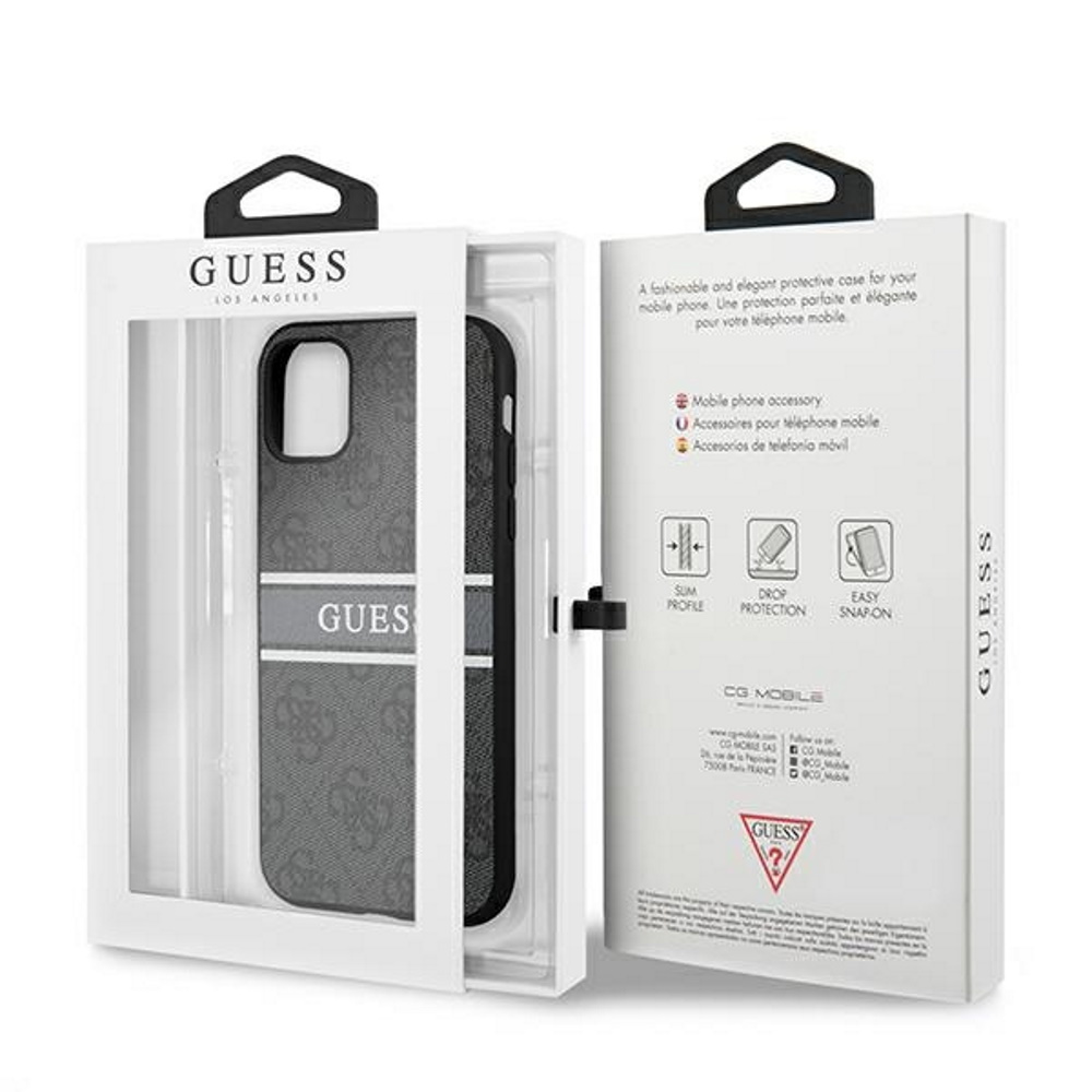 Apple iPhone 12 / iPhone 12 Pro GUESS PU 4G Printed Stripe hátlap tok (Szürke - GUHCP12L4GDGR)