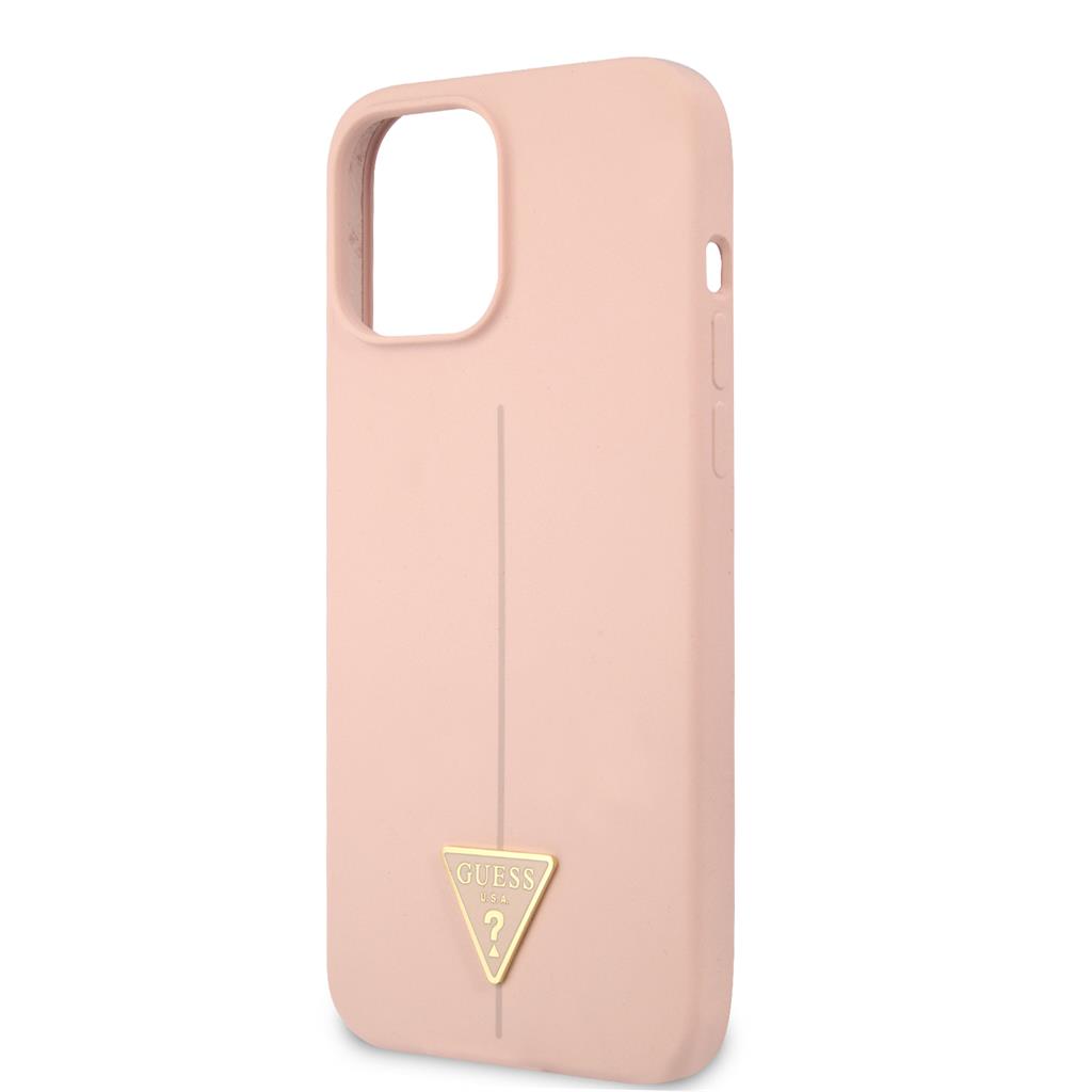 Apple iPhone 12/12 Pro Guess Silicone Line Triangle tok (Rózsaszín) - GUHCP12MSLTGP