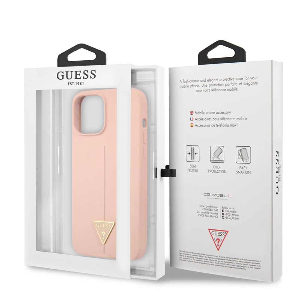 Apple iPhone 12/12 Pro Guess Silicone Line Triangle tok (Rózsaszín) - GUHCP12MSLTGP