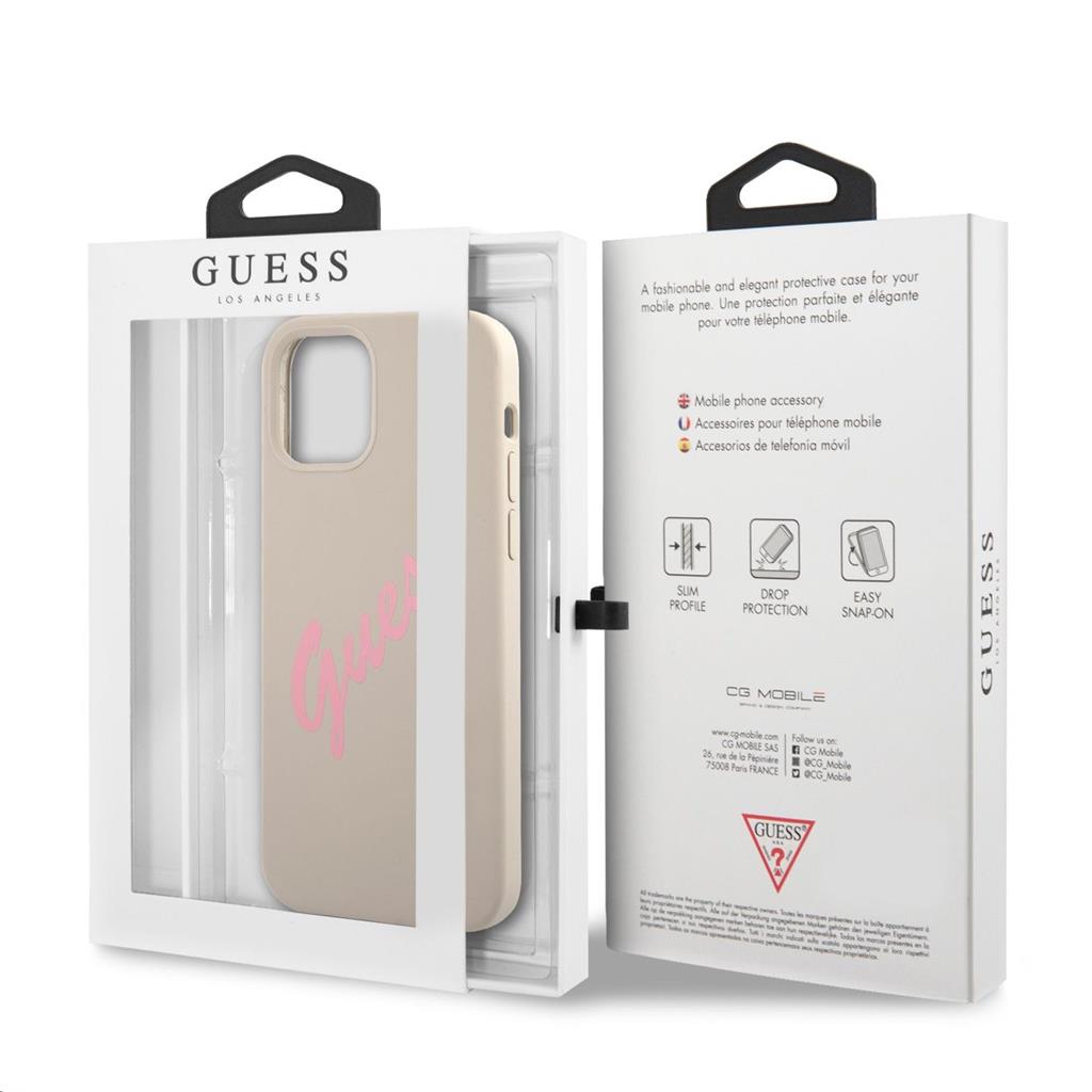 Apple iPhone 12/12 Pro (6.1) GUESS Silicone Vintage Pink Scrip hátlap tok, szürke - GUHCP12MLSVSGP